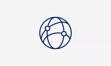 Blue outline icon of a globe