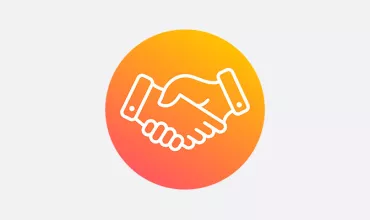 Orange gradient icon of a handshake