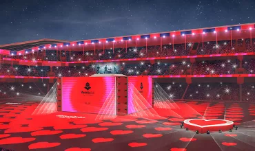 Illuminated stage in the middle of St. Jakob Park, the largest football stadium in Switzerland.