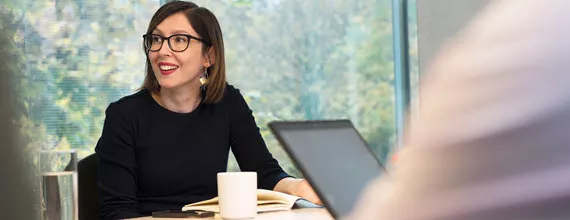 A female Novartis associate in a meeting at Fabrikstrasse, Basel