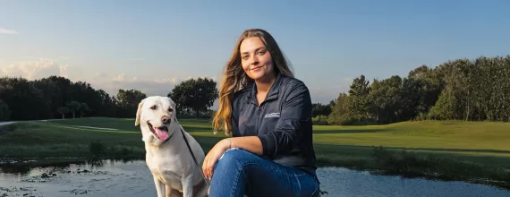 Kate Kostelyk, IgA nephropathy (IgAN) patient, and her labrador Dakoda in Mims, Florida Kate Kostelyk, IgA nephropathy (IgAN) patient, and her labrador Dakoda in Mims, Florida