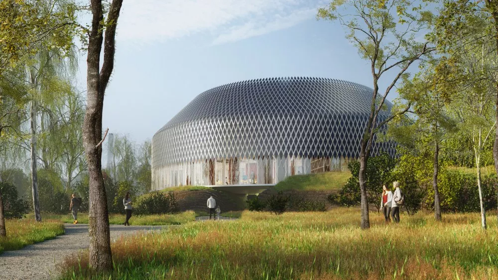Daytime exterior rendering of the Novartis Pavillon, home to the exhibition “Wonders of Medicine” Daytime exterior rendering of the Novartis Pavillon, home to the exhibition “Wonders of Medicine”