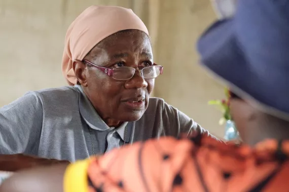 Sister Martine, a trained nurse, dispensing medicine at the Catholic mission’s health center in Ntui, Cameroon. Sister Martine, a trained nurse, dispensing medicine at the Catholic mission’s health center in Ntui, Cameroon.