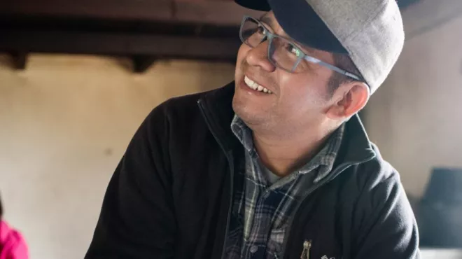 Project manager Eduardo Canuz helps families in San Lorenzo, Guatemala