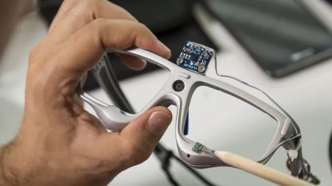 The smart glasses developed by Roman Schmied and Vanessa Leung
