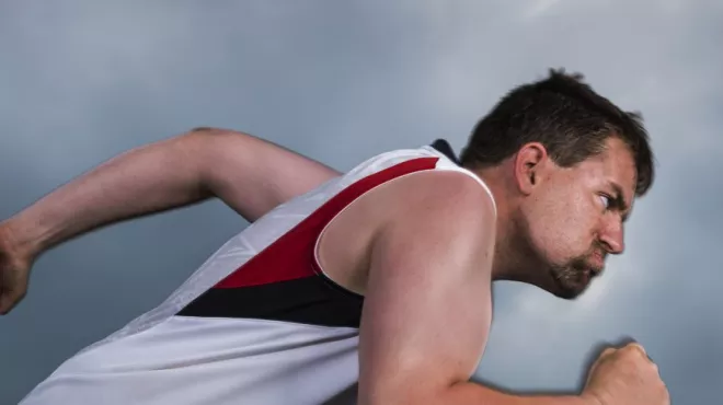Determined man running