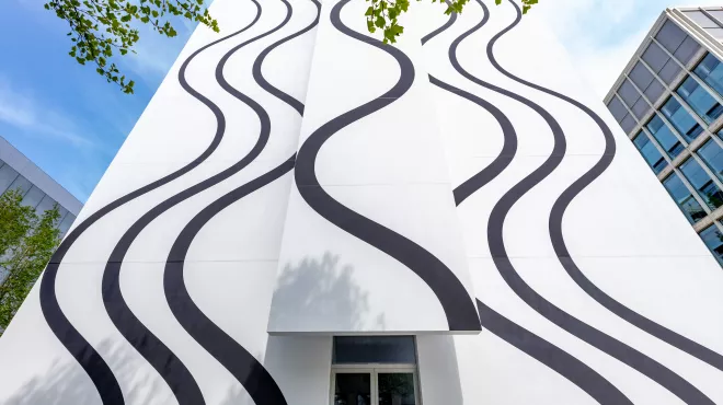 Banting 1 and artwork “Structure of Life” by Claudia Comte, Novartis Campus Basel