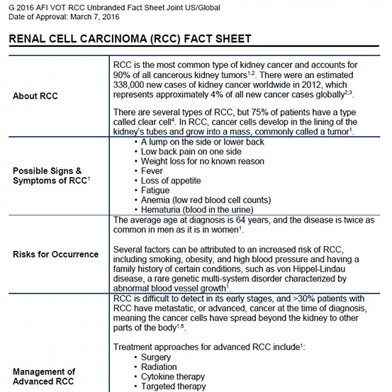 Renal Cell Carcinoma (RCC) Fact Sheet Renal Cell Carcinoma (RCC) Fact Sheet